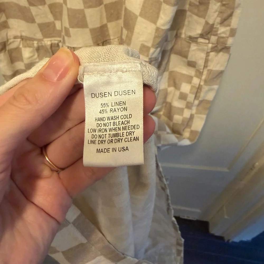Dusen Dusen neutral linen blend check tank dress - Picture 3 of 3